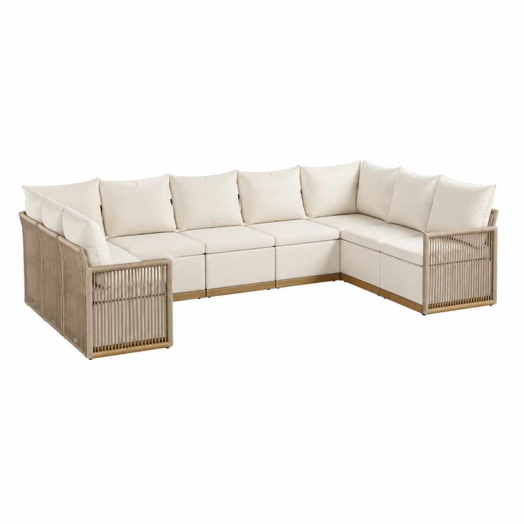 Salon de jardin d'angle modulable 5 places beige en aluminium et corde PE 280 x 220 x 75 cm