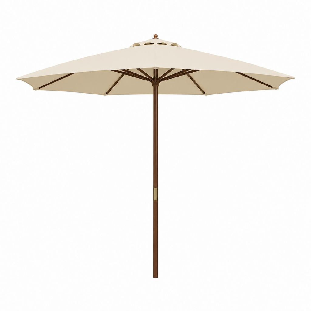 Parasol de jardin octogonal beige en polyester et bois Ø300 x H250 cm