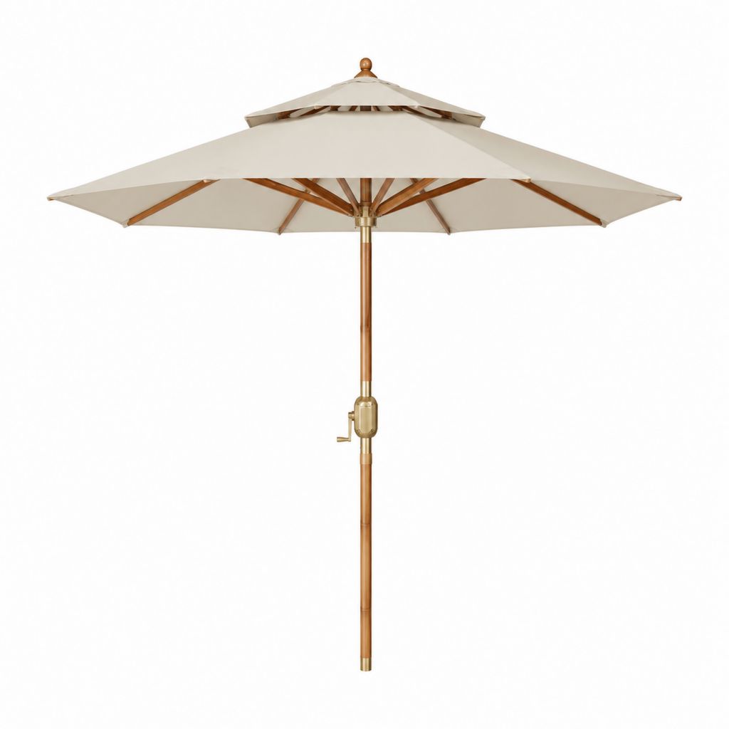 Parasol de jardin à manivelle rond beige en bois massif et polyester diamètre 300 cm hauteur 270 cm