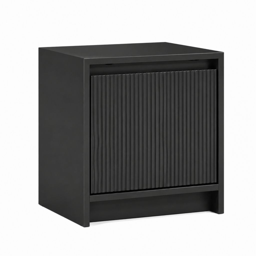 Table de chevet noire en MDF rectangulaire à porte rainurée 40 x 40 x 55 cm