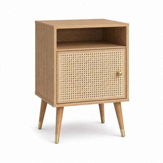 Table de chevet avec rangement chêne et rotin naturel 40 x 35 x 60 cm