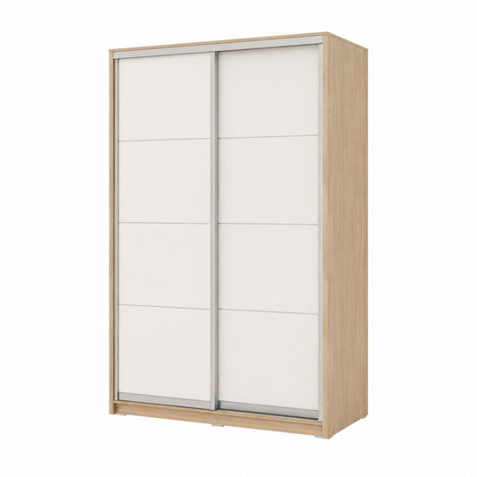 Armoire coulissante 2 portes chêne clair et blanc en panneaux de particules 120 x 60 x 200 cm