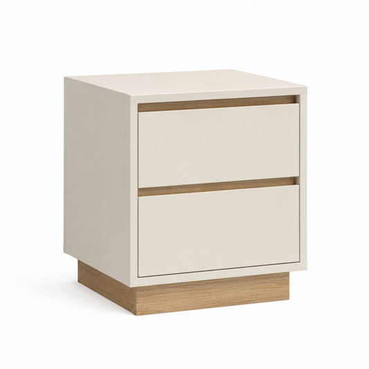 Table de chevet rectangulaire 2 tiroirs blanc et chêne clair en panneaux de particules 45 x 40 x 55 cm