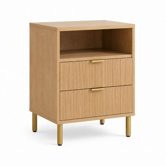 Table de chevet avec 2 tiroirs et niche en panneaux de particules décor chêne 45 x 40 x 65 cm