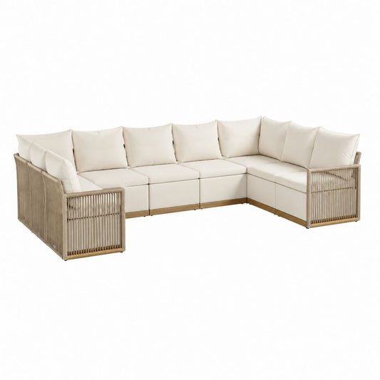 Salon de jardin d'angle modulable 5 places beige en aluminium et corde PE 280 x 220 x 75 cm