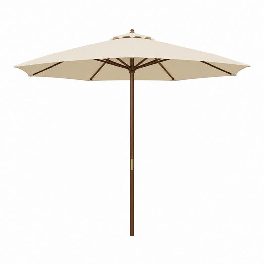 Parasol de jardin octogonal beige en polyester et bois Ø300 x H250 cm