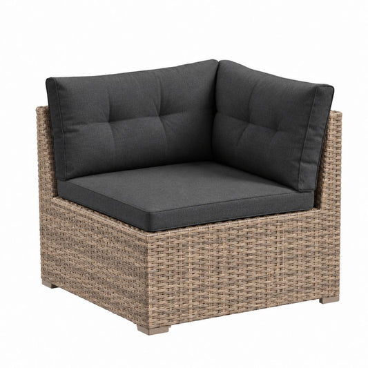 Module d'angle de canapé de jardin en résine tressée PE beige avec coussins en polyester anthracite 70 x 70 x 63 cm