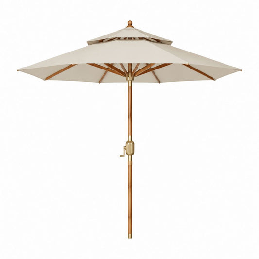 Parasol de jardin à manivelle rond beige en bois massif et polyester diamètre 300 cm hauteur 270 cm