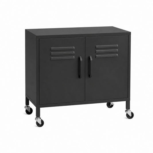 Armoire de rangement rectangulaire à roulettes en acier noir 80 x 40 x 75 cm