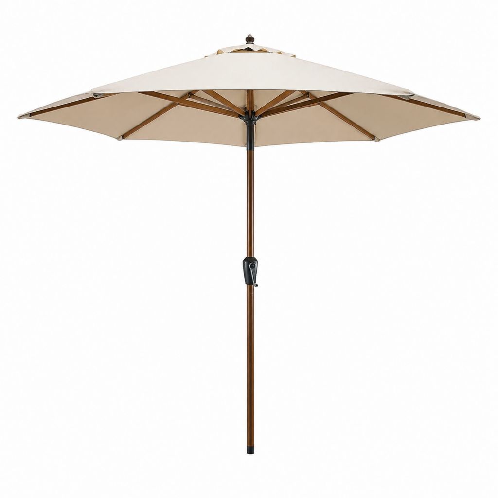 Parasol de jardin octogonal beige en polyester et bois massif diamètre 300 cm hauteur 250 cm
