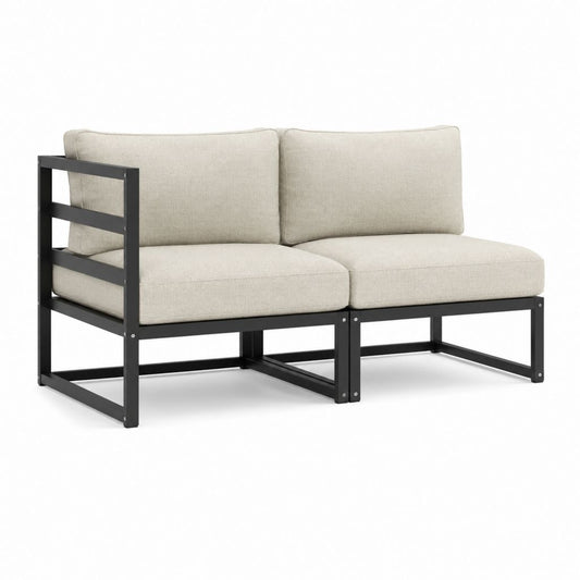Canapé de jardin 2 places beige en acier et polyester 140 x 70 x 70 cm