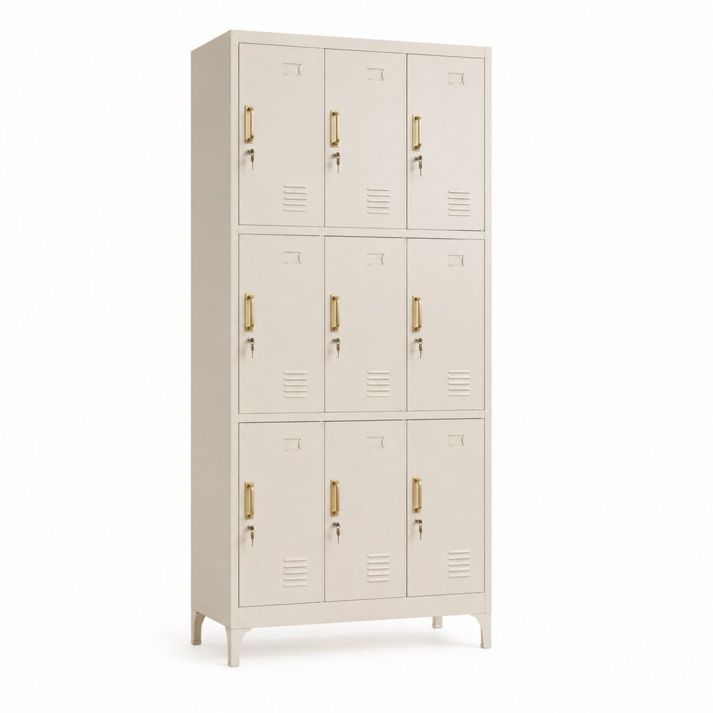 Armoire vestiaire 9 casiers en acier crème rectangulaire 180 x 90 x 40 cm