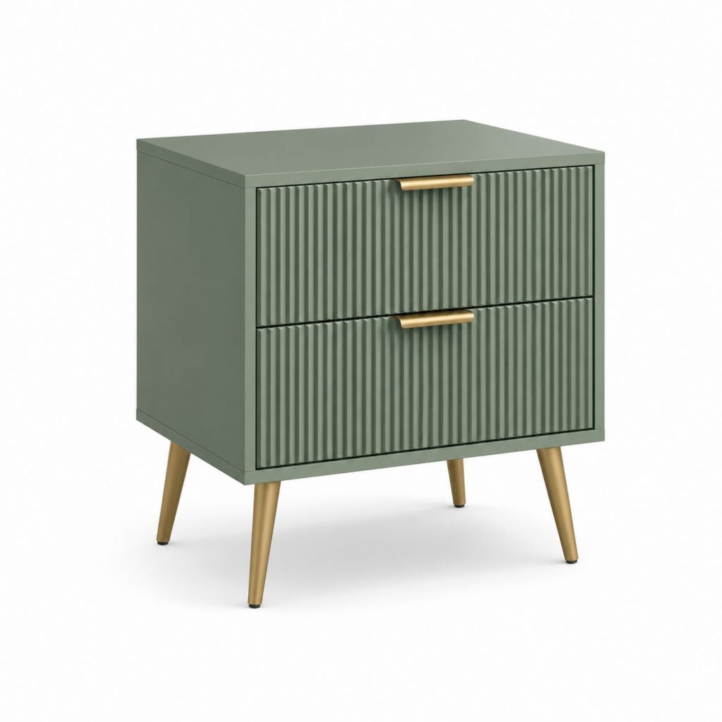 Table de chevet 2 tiroirs vert sauge en MDF rectangulaire 50 x 40 x 55 cm