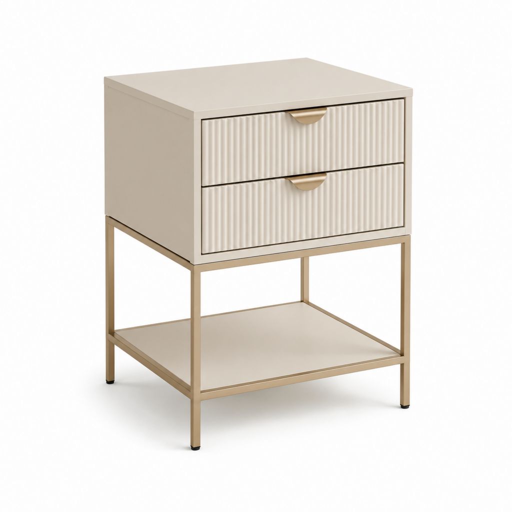 Table de chevet 2 tiroirs beige en MDF et acier rectangulaire 45 x 40 x 60 cm