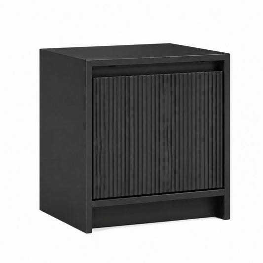 Table de chevet noire en MDF rectangulaire à porte rainurée 40 x 40 x 55 cm