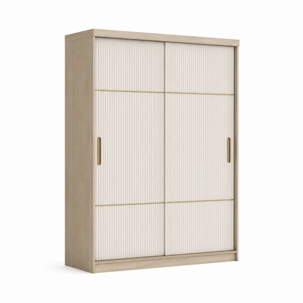 Armoire à portes coulissantes beige et blanc en panneaux mélaminés 120 x 60 x 200 cm